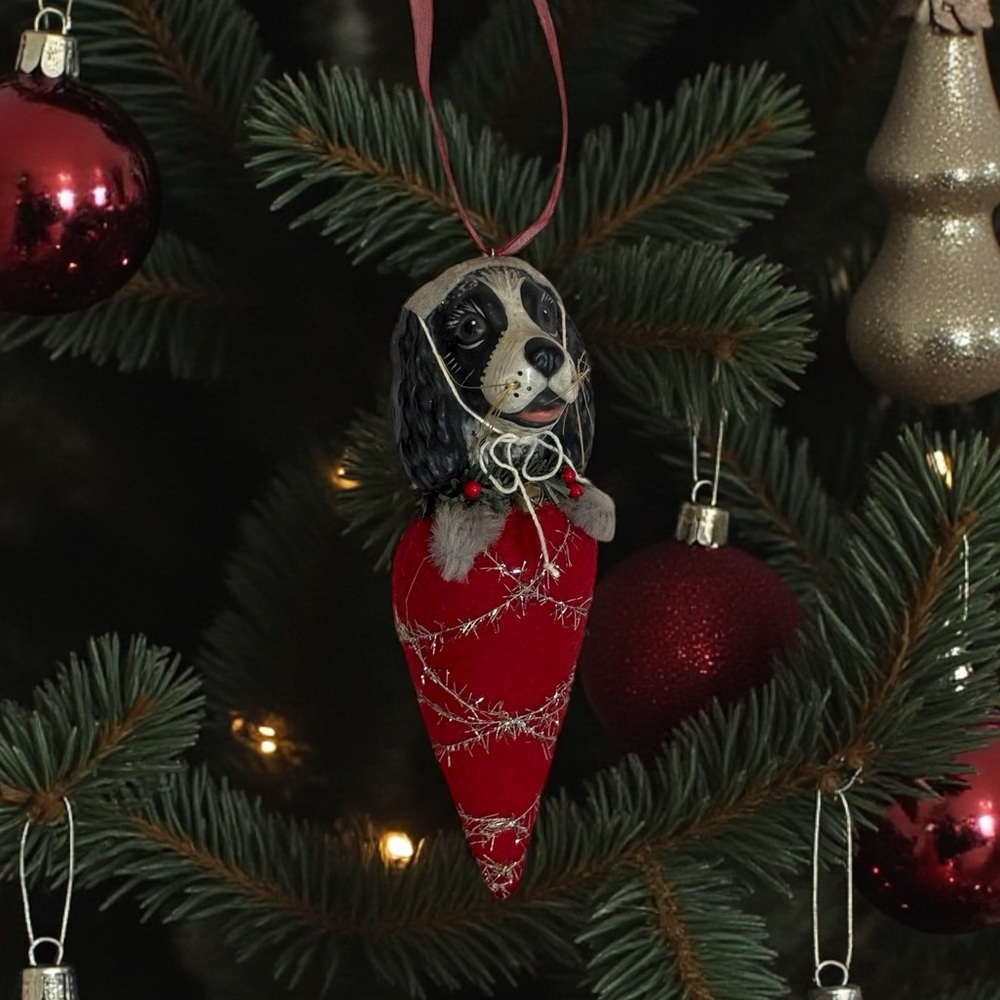 VTG Cavalier King Charles Spaniel Dog Puppy Pup  Hanging Christmas Ornament 6”